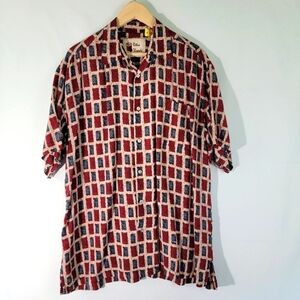 Retro Threads Red/Blue Color Block Button Front Shirt Sz XL Short Sleeve Lyocell